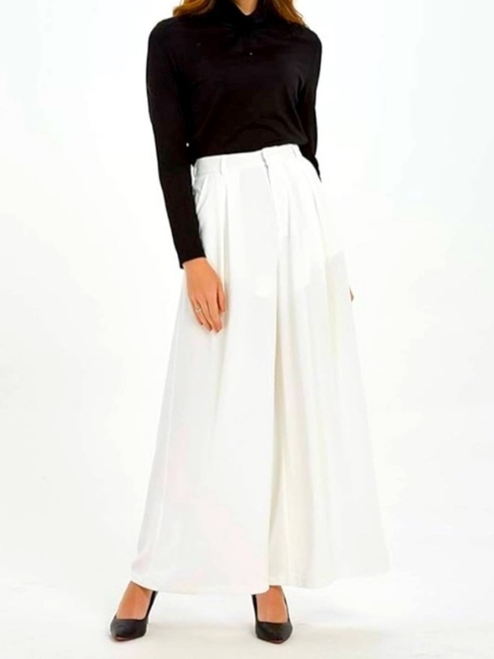 Tronjori wide leg trousers pants Women's  XS high waist W/pockets ivory White